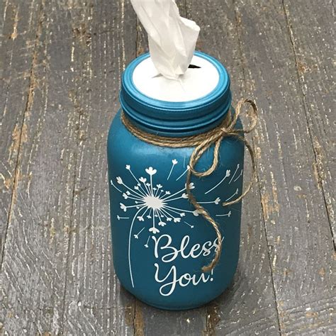 Mason Jar Tissue Holder Bless You Dandelion Sage Green Mason Jar Diy