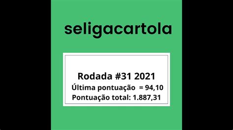 Cartola FC 2021 Rodada 31 Última rodada 94 10 pontos Total 1 887