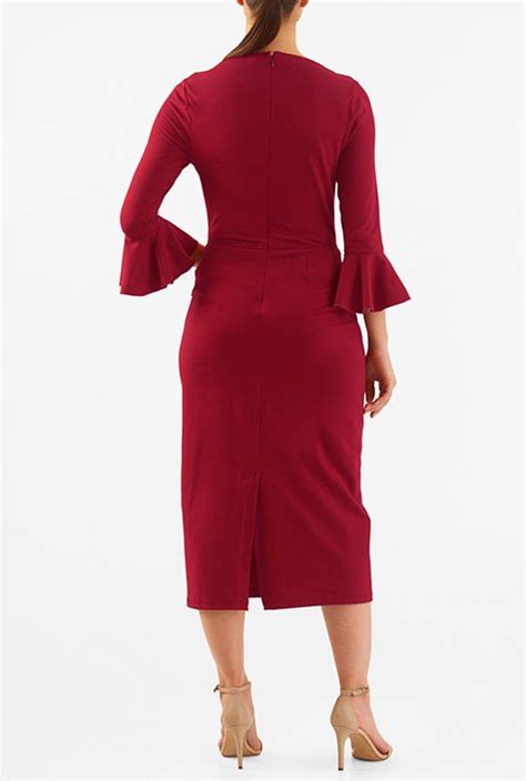 Shop Cotton Knit High Boat Neck Sheath Dress Eshakti