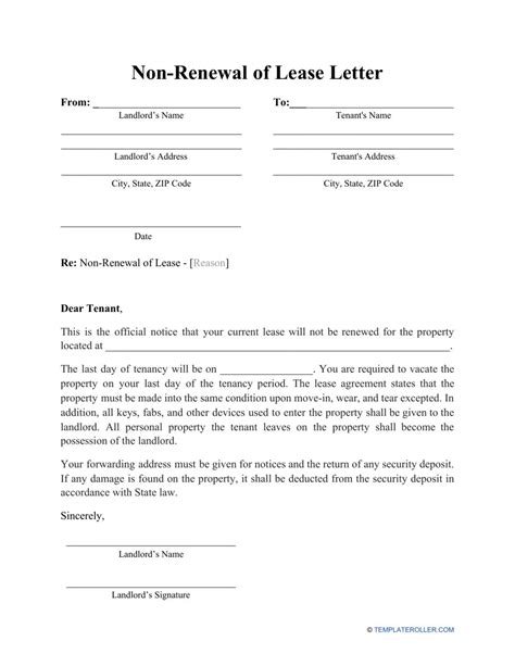 Free Printable Non Renewal Of Lease Letter