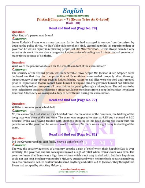 Ncert Solutions For Class 12 English Vistas Chapter 7 Evans Tries O