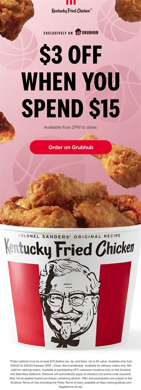 $3 off $15 via delivery today at KFC restaurants #kfc | The Coupons App®