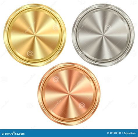 Vector Set of Blank Round Coins of Gold, Silver, Bronze, Which C Stock ...