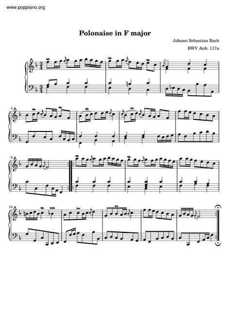 Johann Sebastian Bach Polonaise In F Major Bwv Anh A Pdf