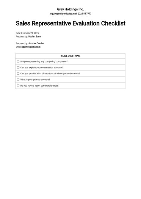 Sales Rep Evaluation Template