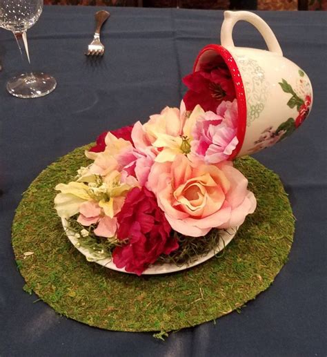 Floating Flower Tea Cup Centerpiece Alice In Wonderland Party Etsy Tea Crafts Tea Cup