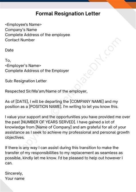 Formal Resignation Letter Sample Template Printable Templates