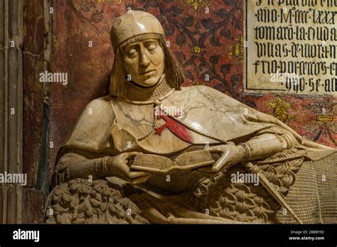 Detail of the medieval statue of the Doncel de Siguenza, in the ...