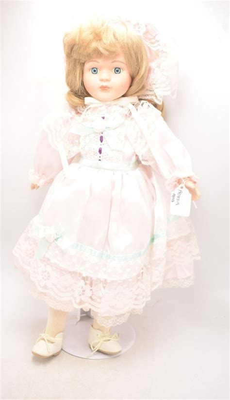 Vintage Porcelain Doll Blonde Hair Blue Eyes And Pink Silk Dress Outfit Etsy