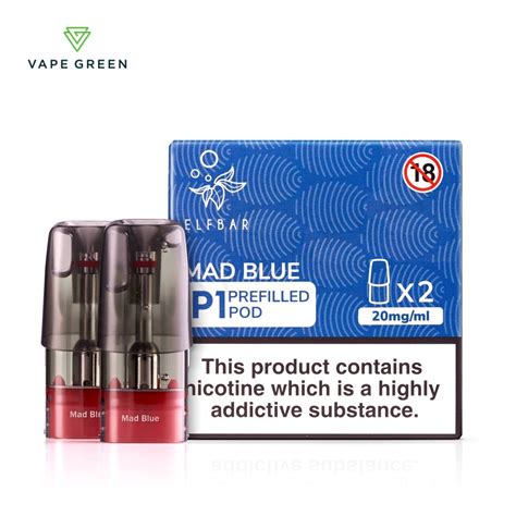 Mad Blue Prefilled Pods By Elf Bar Mate P1 FREE UK Delivery Vape Green