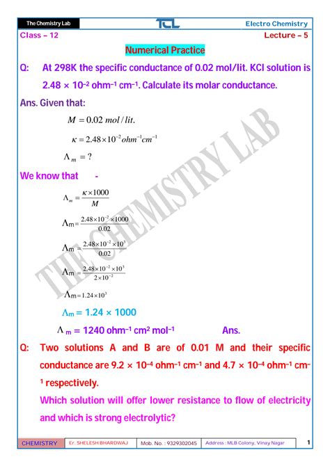 Solution Class Chapter Electro Chemistry L Studypool