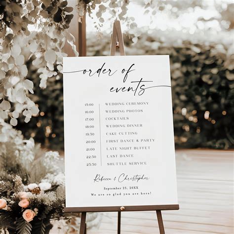 Wedding Order Of The Day Sign Wedding Itinerary Sign Template