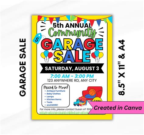 Editable Garage Sale Flyer Template Customizable Yard Sale Poster For