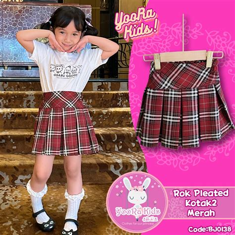merah salekids skirt pleated skirt girls skirt kotak import red mini
