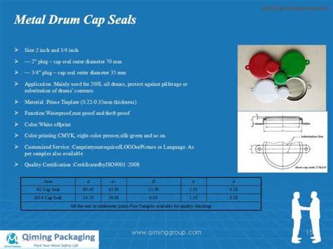 Cap Seals Metal Sealing Caps For Drums Drawing Technical Data Sheet