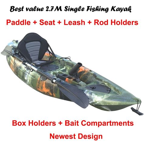 2.7M Fishing Kayak Single Sit-on 5 Rod Holders Padded Seat Paddle ...