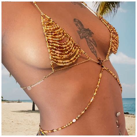 Beaded Bikini Festival Triangle Bikini Top Sheer Bikini Sexy Rave