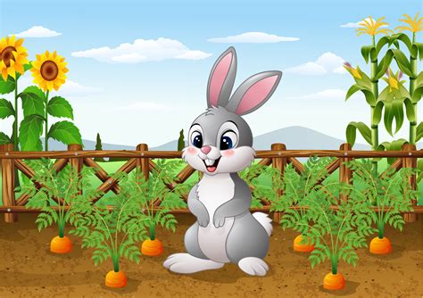 Cartoon Rabbit With Carrot Plant In The Garden 9693805 Vector Art At