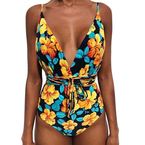 Maillot De Bain Une Pi Ce Imprim Floral Culotte Tanga Taille Haute