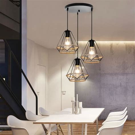 Tempas Pendentif 3 Lampes Lustre Suspension Luminaire Cage En Corde De