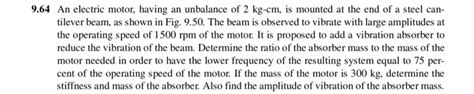 Solved 9 64 An Electric Motor Having An Unbalance Of 2