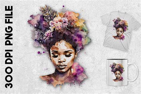 Watercolor Black Woman with Flowers By Unlimab | TheHungryJPEG