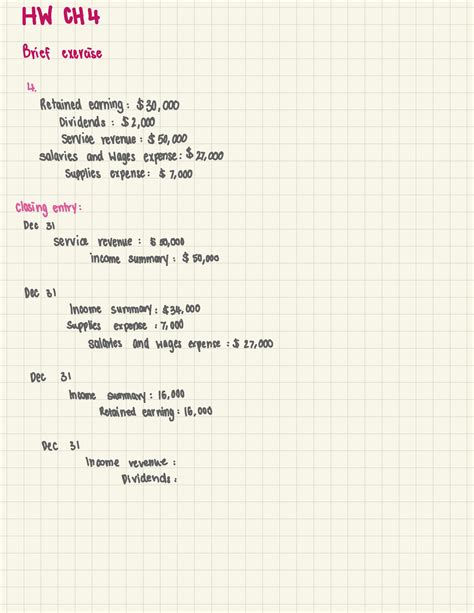 Accounting Homework Ch4 W Ch 4 Brief Exercise Retained Earning 30