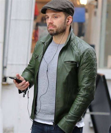 Biker Quilted Sebastian Stan Green Leather Jacket - Jackets Masters