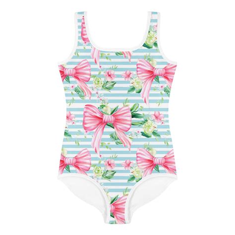 Girls UPF One Piece Swimsuit (2T-7), Preppy Pink Bows Coquette Style