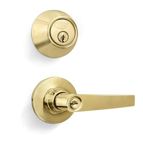 Premier Lock Polished Brass Entry Lock Set Lever Handle And Deadbolt Keyed Alike Sc1 Keyway 4