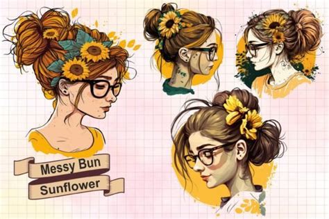 Sunflowers Mom Life Messy Bun Hair S Graphic By Denizdesign Creative