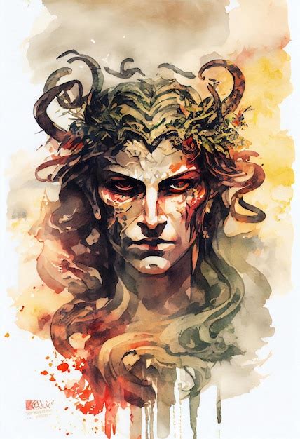 Premium Photo | Gorgon mythical face watercolor graphic art