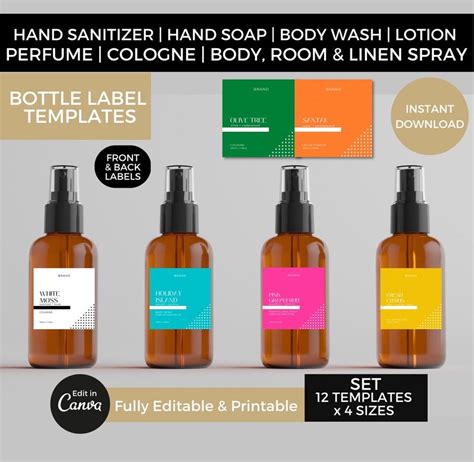 Editable Spray Bottle Labels Template Canva Room Linen Body Spray