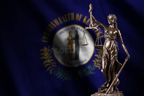 Kentucky Us State Flag With Statue Of Lady Justice And Judicial Scales