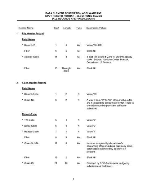 Fillable Online Sco Ca Data Element Description For Warrant File ASCII