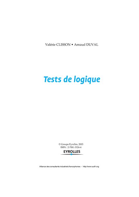 Test De Logique Pdf Gratuit Avec Corrig Val Rie Clisson