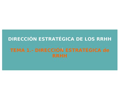 Dirección Estratégica De Recursos Humanos Tema 1 Docsity