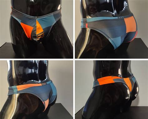Green And Orange Abstract Men S Swim Bikini Brief Half Back Cheeky Thong By Rayze Formerly