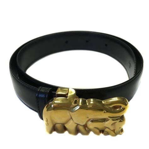 Cartier Belt In Black Leather And Gilded Elephant Buckle At 1stdibs