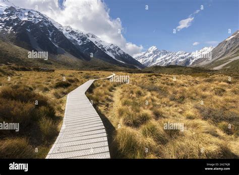 hooker valley track  mt cook national park  zealand stock photo