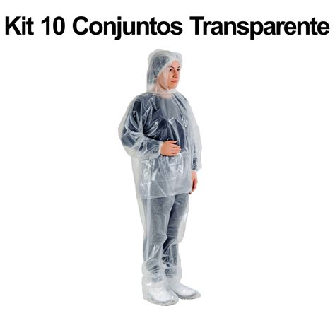 Kit 10 Capas de Chuva Transparente Capuz Calça e Bota 0 12mm Shopee