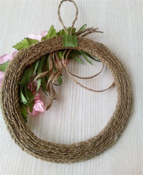 Kleine Türkranz rosa Blüten Jute Kranz Monogramm Zuhause Etsy