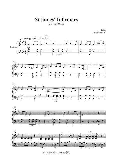 St James Infirmary For Solo Piano Arr Tim Curd By Trad Sheet Music For Piano Solo At Sheet