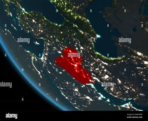 Iraq From Orbit Of Planet Earth At Night With Highly Detailed Surface