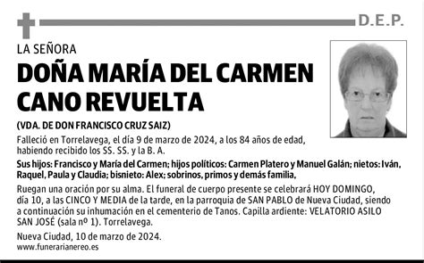 DOÑA MARÍA DEL CARMEN CANO REVUELTA Esquela El Diario Montañés