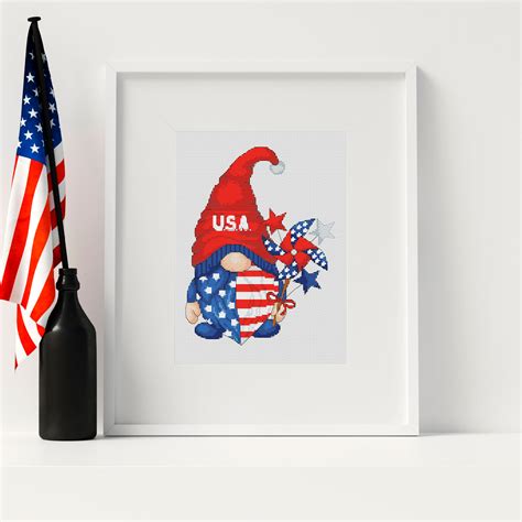 Patriotic Gnome Cross Stitch Pattern Counted Cross Stitch Inspire