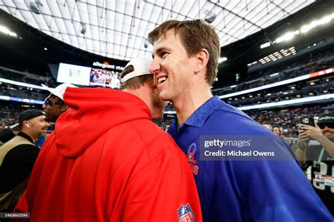 Afc Head Coach Peyton Manning Meets With Nfc Head Coach Eli Manning