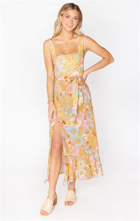 Show Me Your Mumu Claire Midi Dress Groovy Blooms New Mu Fits Into