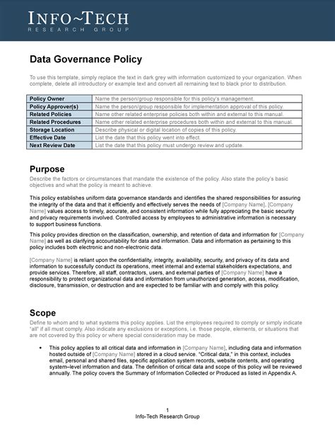 07 Data Governance Policy Data Governance Policy To Use This Template