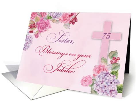 75th Anniversary Of Religious Life Catholic Nun Cross Flowers Card